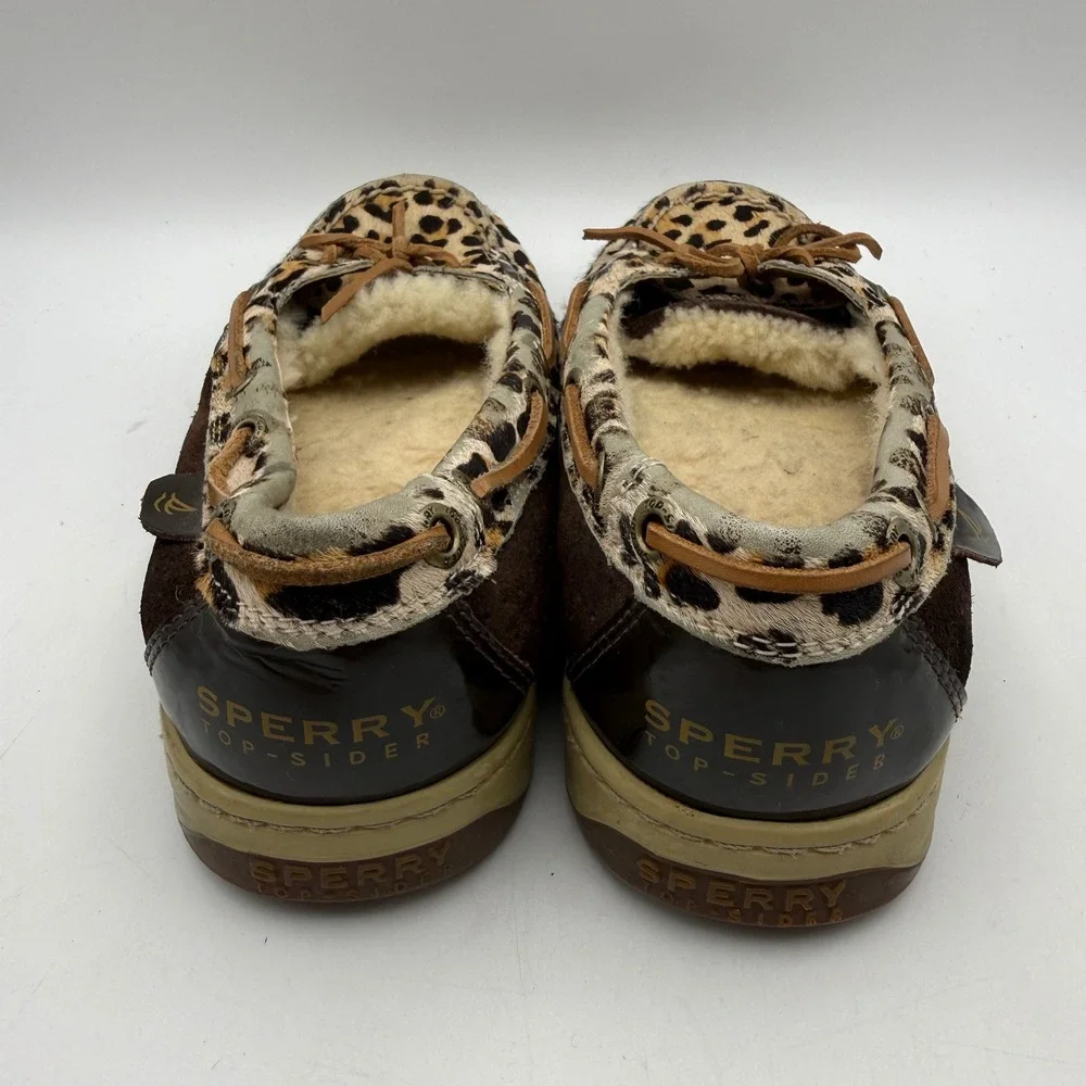 Sperry Boat Shoes‎ Women 7M Brown Leopard Calf Hair Shearling Lined 9102427